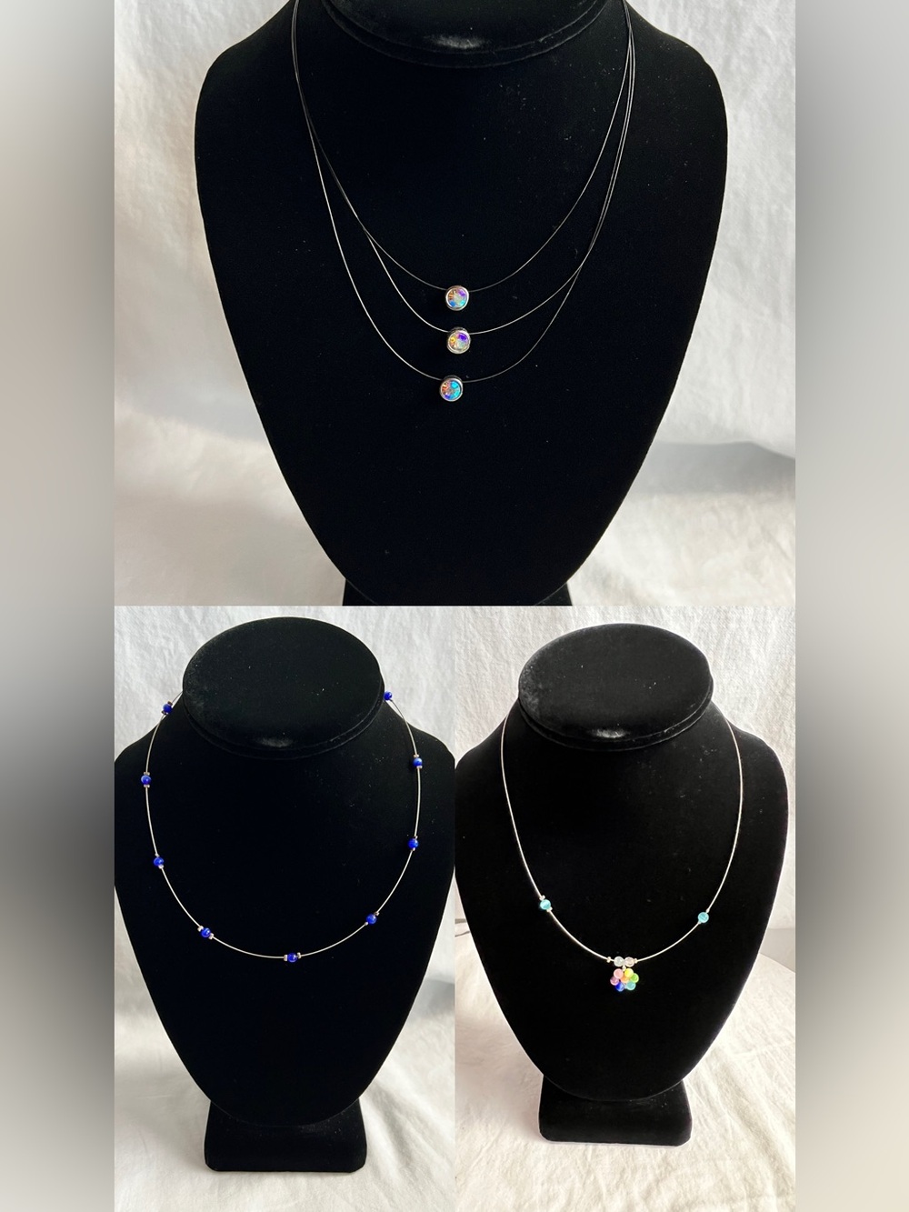 Set of 3 Invisible Wire Necklaces Dainty Floating Pendant Minimalist